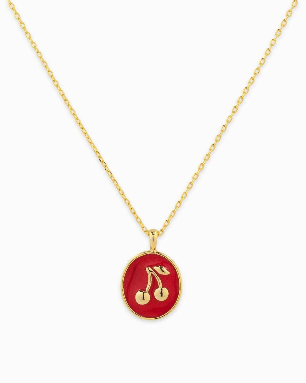 NEW SESSORI cherry signet pendant necklace in oval enamel stamp